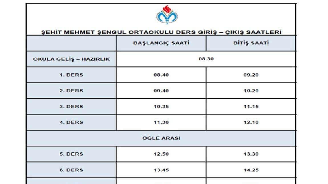 24.10.2023 Tarihinden İtibaren Uygulanacak Olan Ders Saatleri